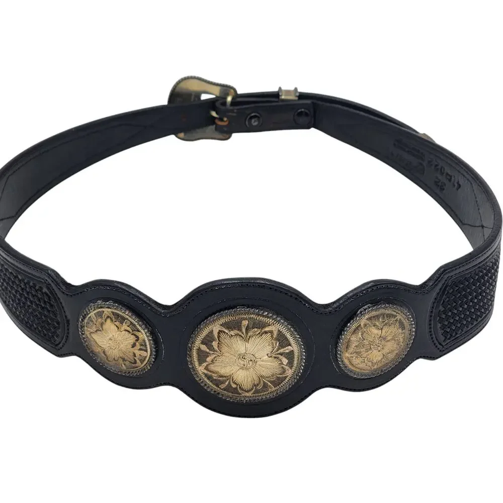 Vogt Belt Steerhide Leather Sterling Buckle Western Conchos Southwest Style 32